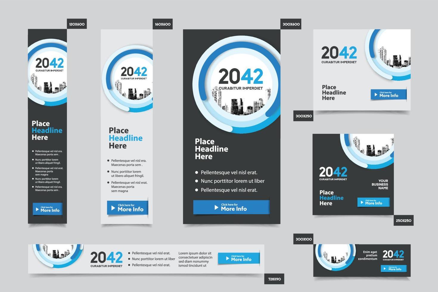 City Background Corporate Web Banner Template in multiple sizes. Easy to adapt to Brochure, Annual Report, Magazine, Poster, Corporate Advertising media, Flyer, Website. vector