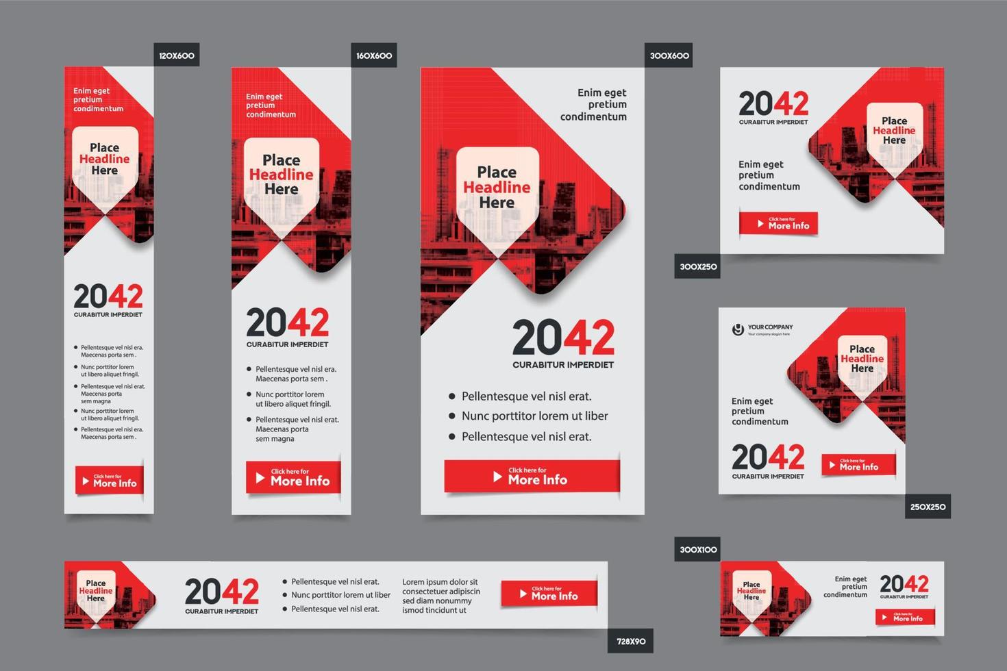 City Background Corporate Web Banner Template in multiple sizes. Easy to adapt to Brochure, Annual Report, Magazine, Poster, Corporate Advertising media, Flyer, Website. vector