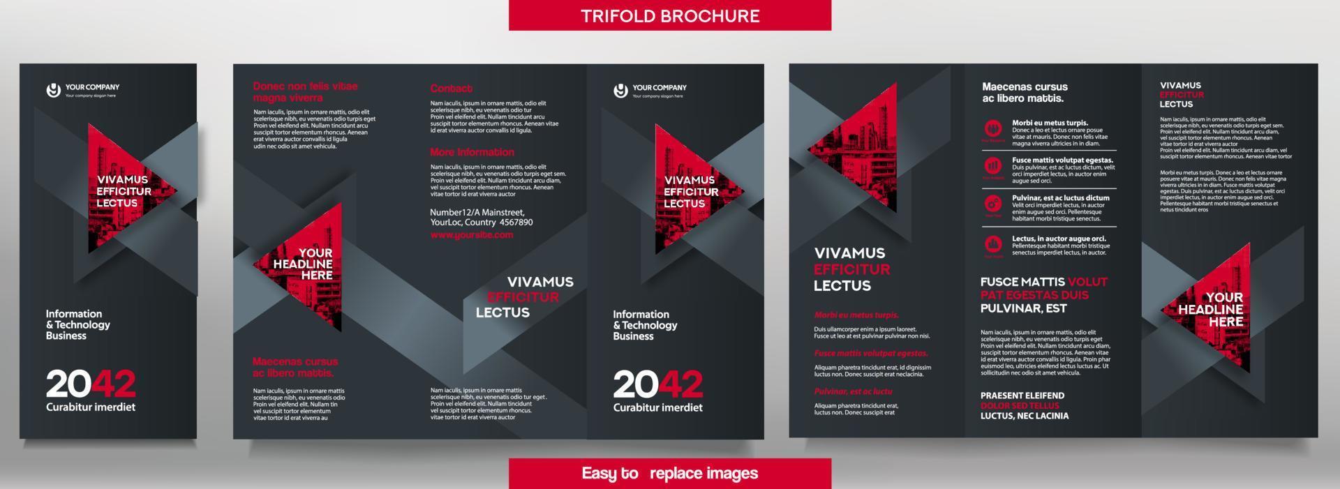Business Brochure Template in Tri Fold Layout. Corporate Design Leaflet with replacable image. vector