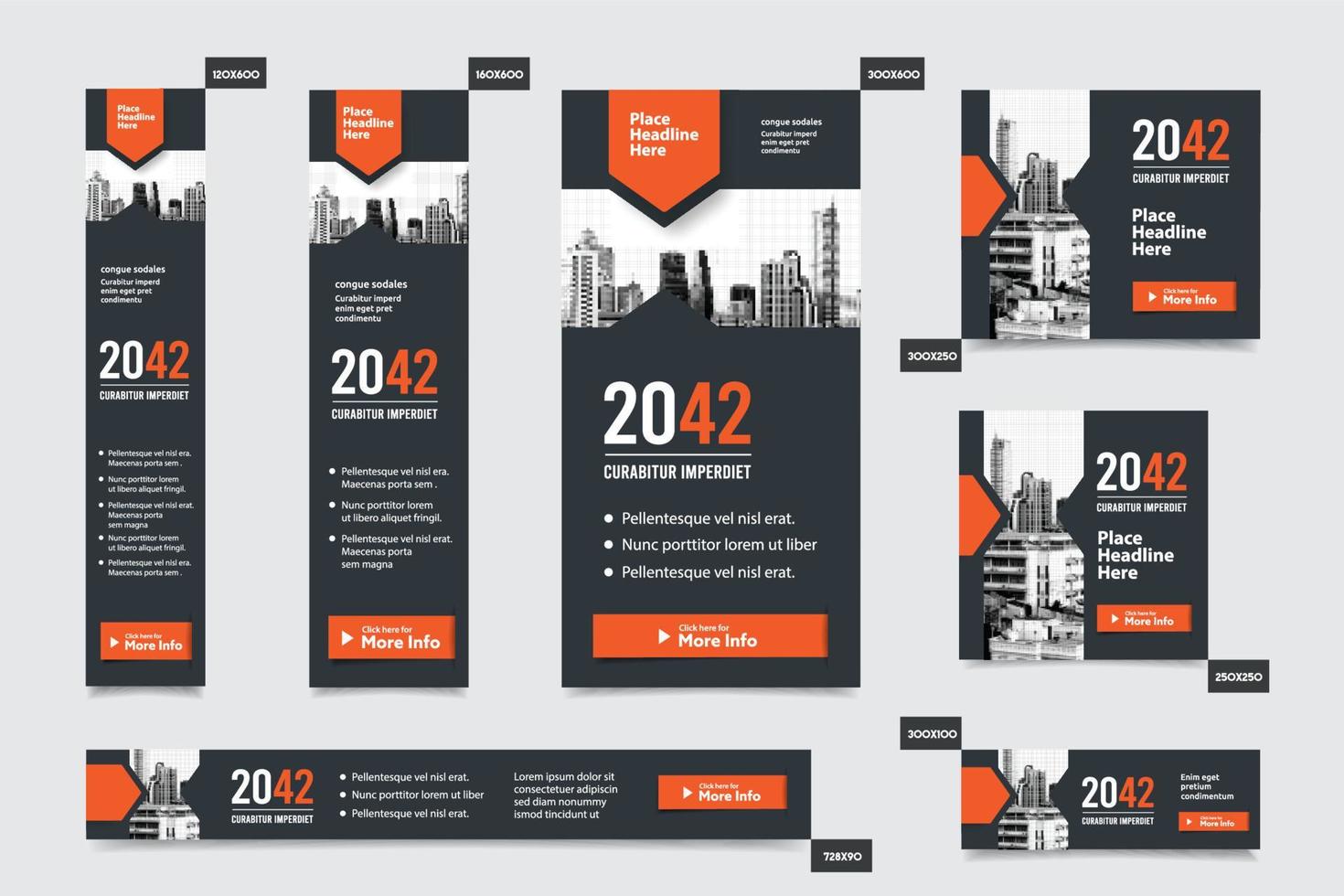 City Background Corporate Web Banner Template in multiple sizes. Easy to adapt to Brochure, Annual Report, Magazine, Poster, Corporate Advertising media, Flyer, Website. vector