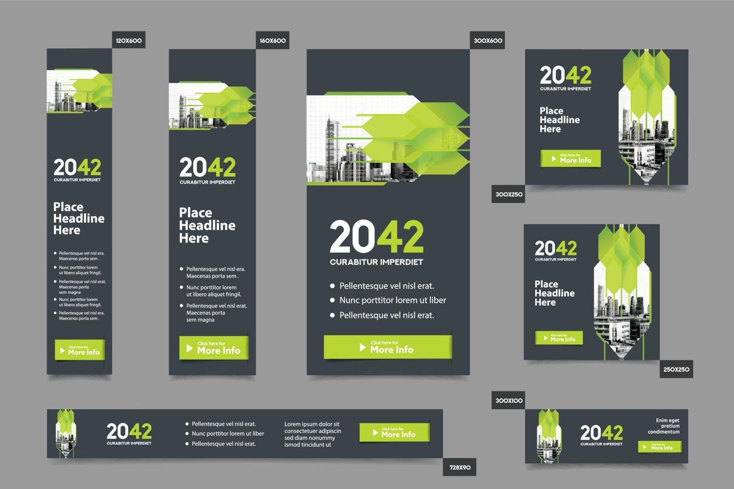 City Background Corporate Web Banner Template in multiple sizes. Easy to adapt to Brochure, Annual Report, Magazine, Poster, Corporate Advertising media, Flyer, Website. vector