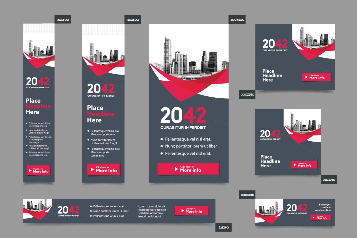 Plantilla de banner web corporativo de fondo de ciudad en varios tamaños. fácil de adaptar a folletos, informes anuales, revistas, carteles, medios publicitarios corporativos, volantes, sitios web. vector