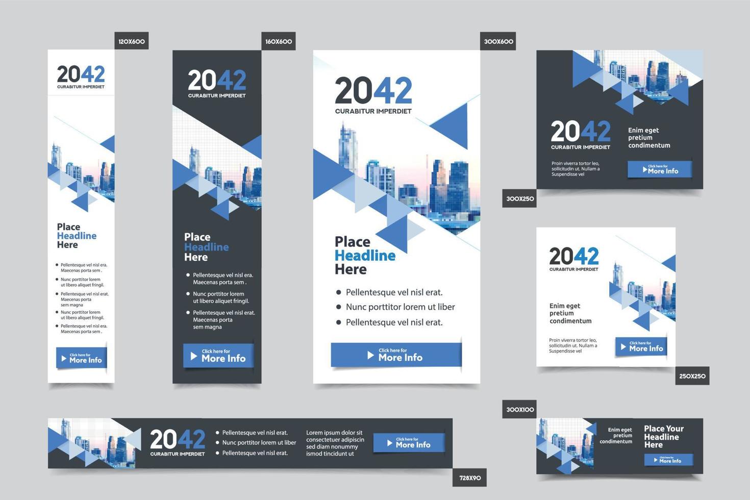 City Background Corporate Web Banner Template in multiple sizes. Easy to adapt to Brochure, Annual Report, Magazine, Poster, Corporate Advertising media, Flyer, Website. vector