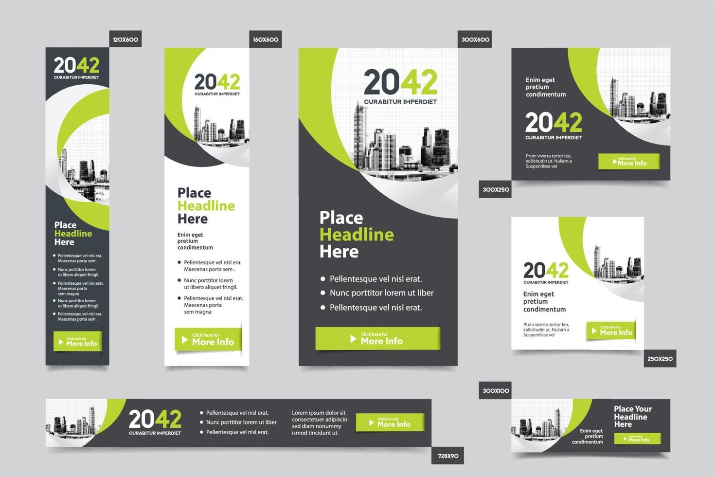 City Background Corporate Web Banner Template in multiple sizes. Easy to adapt to Brochure, Annual Report, Magazine, Poster, Corporate Advertising media, Flyer, Website. vector