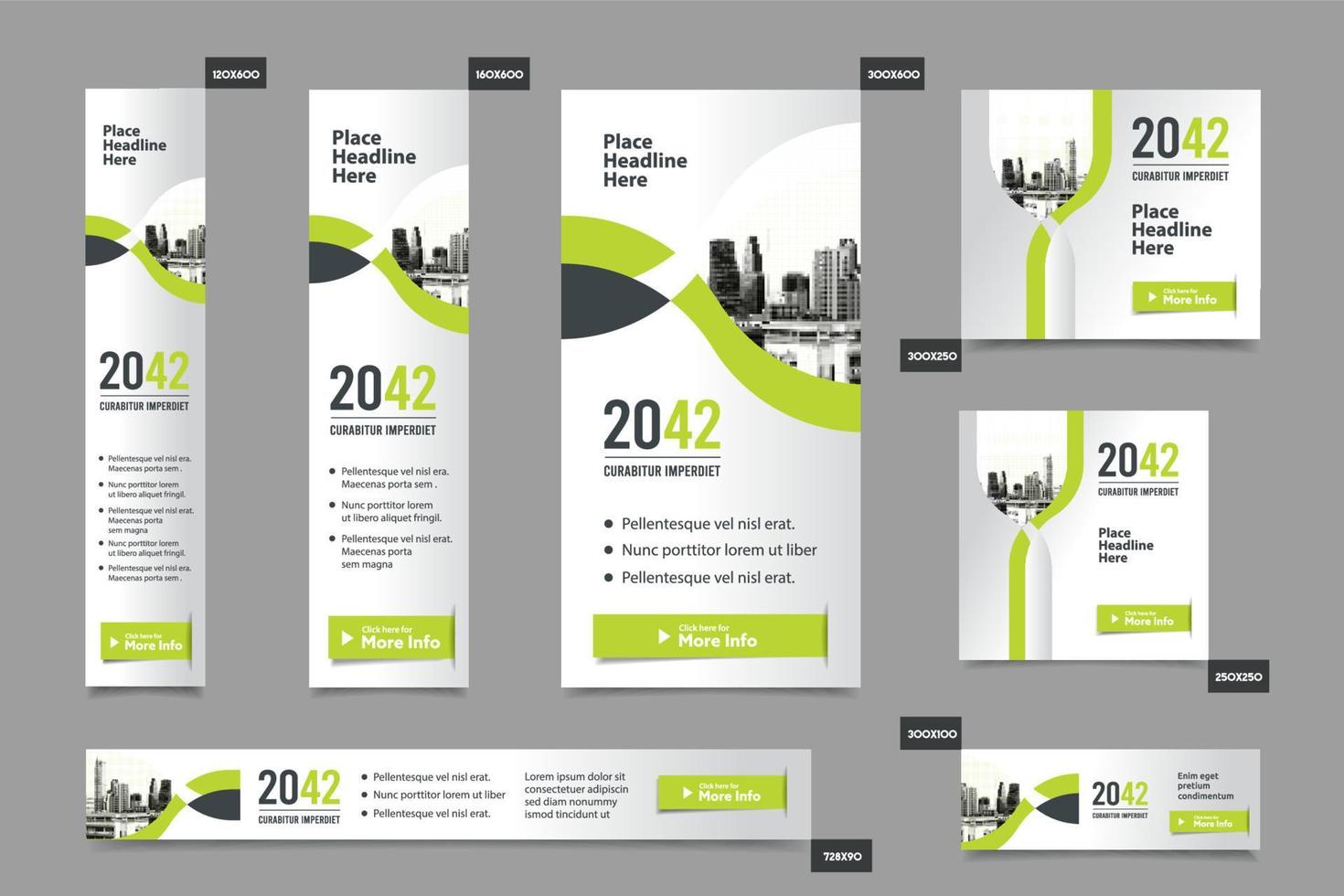 City Background Corporate Web Banner Template in multiple sizes. Easy to adapt to Brochure, Annual Report, Magazine, Poster, Corporate Advertising media, Flyer, Website. vector