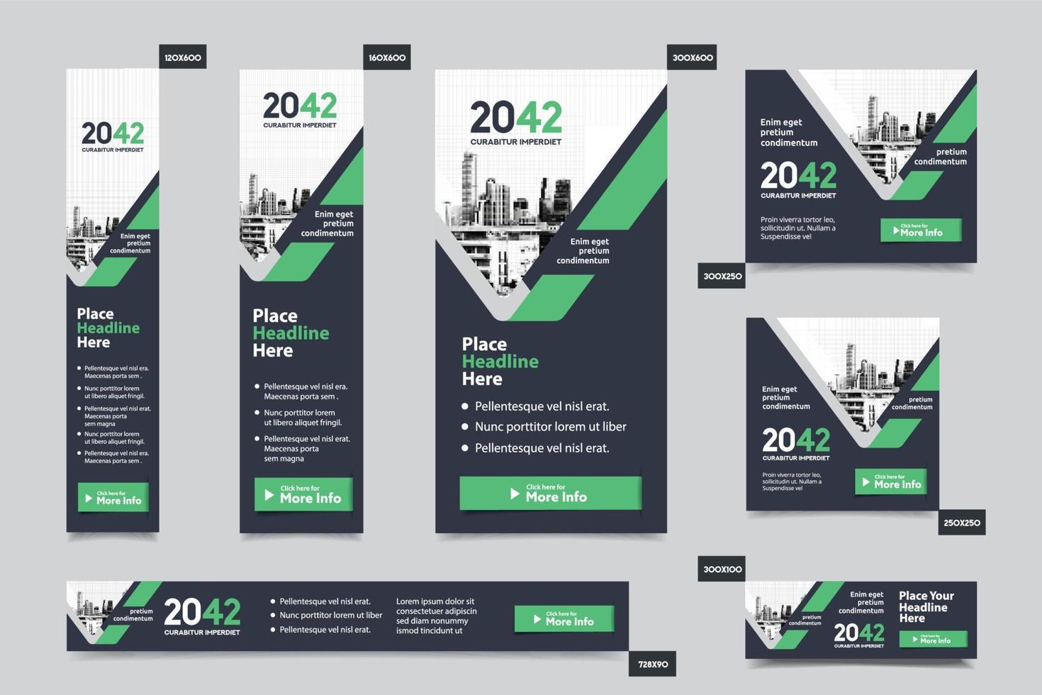 City Background Corporate Web Banner Template in multiple sizes. Easy to adapt to Brochure, Annual Report, Magazine, Poster, Corporate Advertising media, Flyer, Website. vector