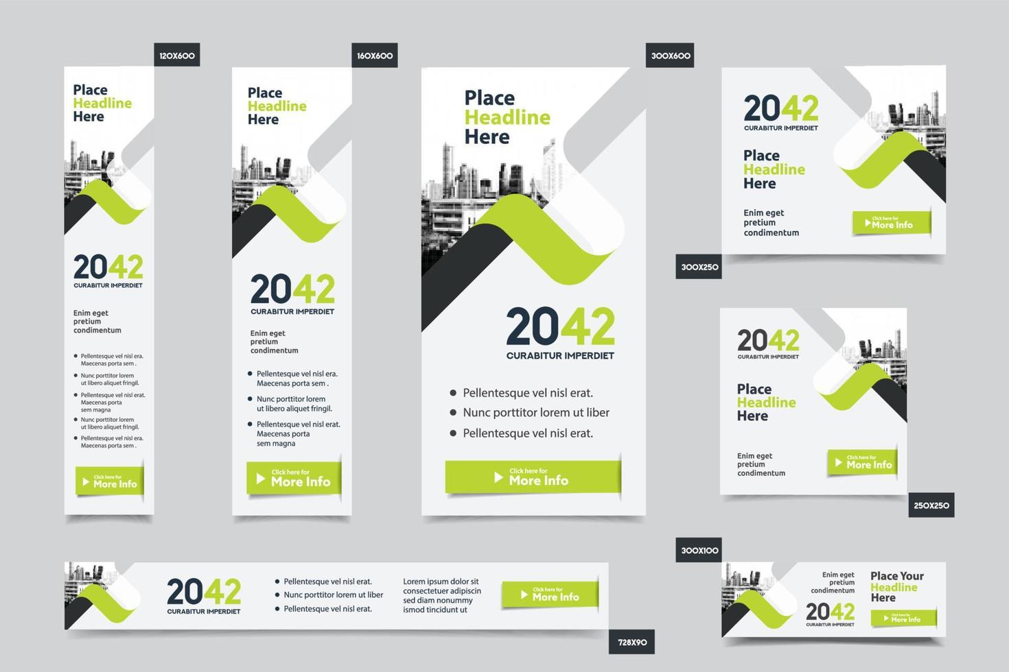 Plantilla de banner web corporativo de fondo de ciudad en varios tamaños. fácil de adaptar a folletos, informes anuales, revistas, carteles, medios publicitarios corporativos, volantes, sitios web. vector