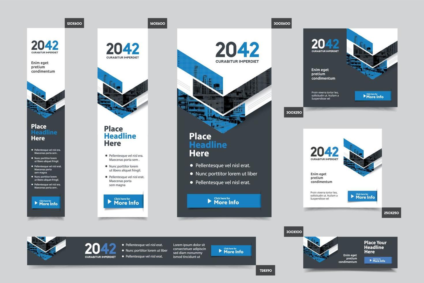 City Background Corporate Web Banner Template in multiple sizes. Easy to adapt to Brochure, Annual Report, Magazine, Poster, Corporate Advertising media, Flyer, Website. vector