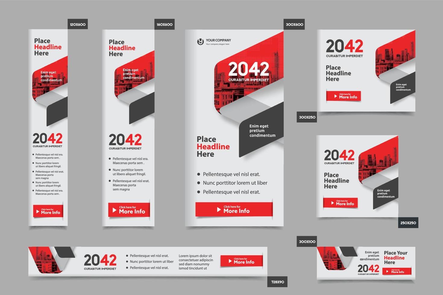 City Background Corporate Web Banner Template in multiple sizes. Easy to adapt to Brochure, Annual Report, Magazine, Poster, Corporate Advertising media, Flyer, Website. vector