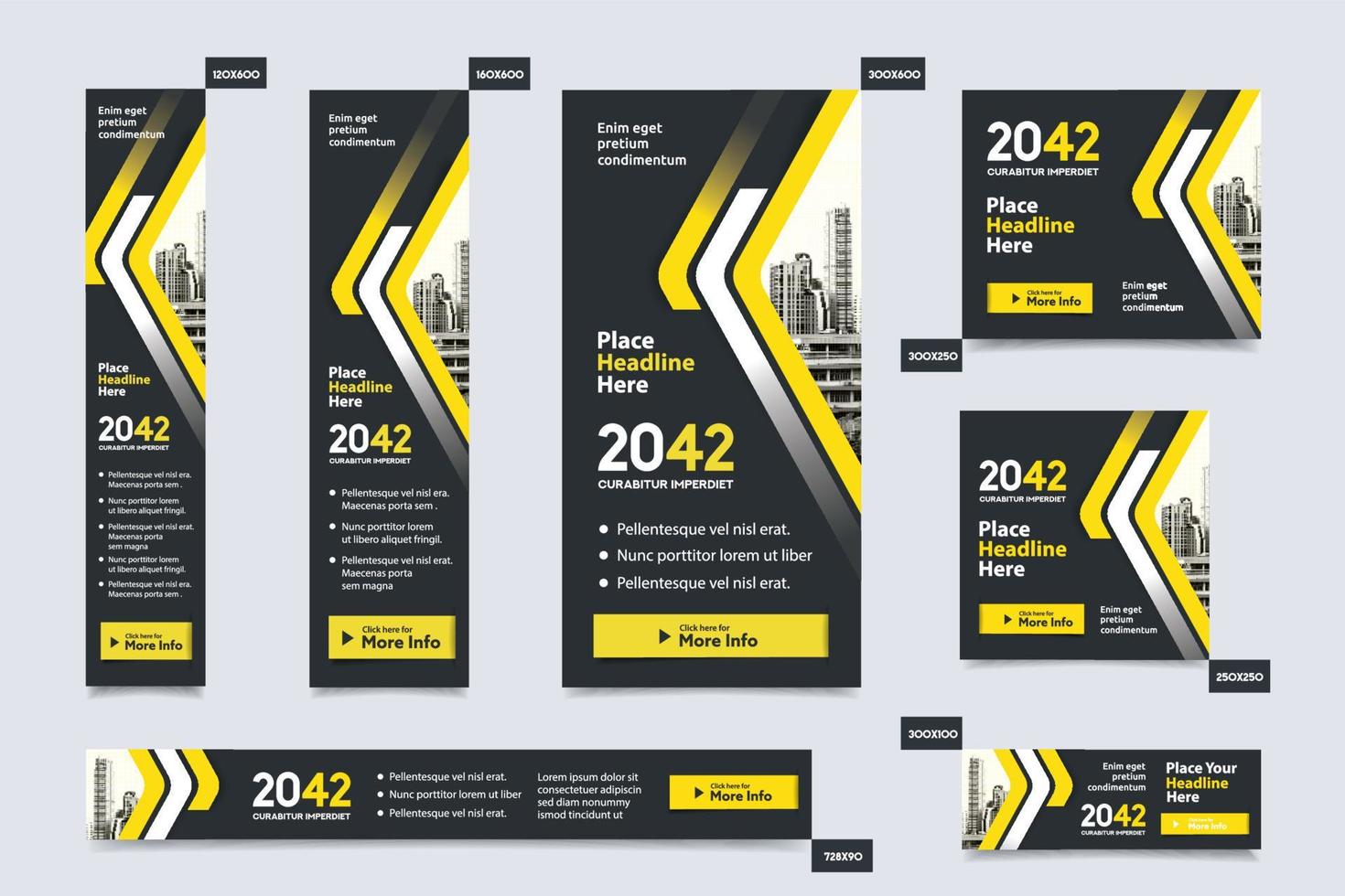 City Background Corporate Web Banner Template in multiple sizes. Easy to adapt to Brochure, Annual Report, Magazine, Poster, Corporate Advertising media, Flyer, Website. vector