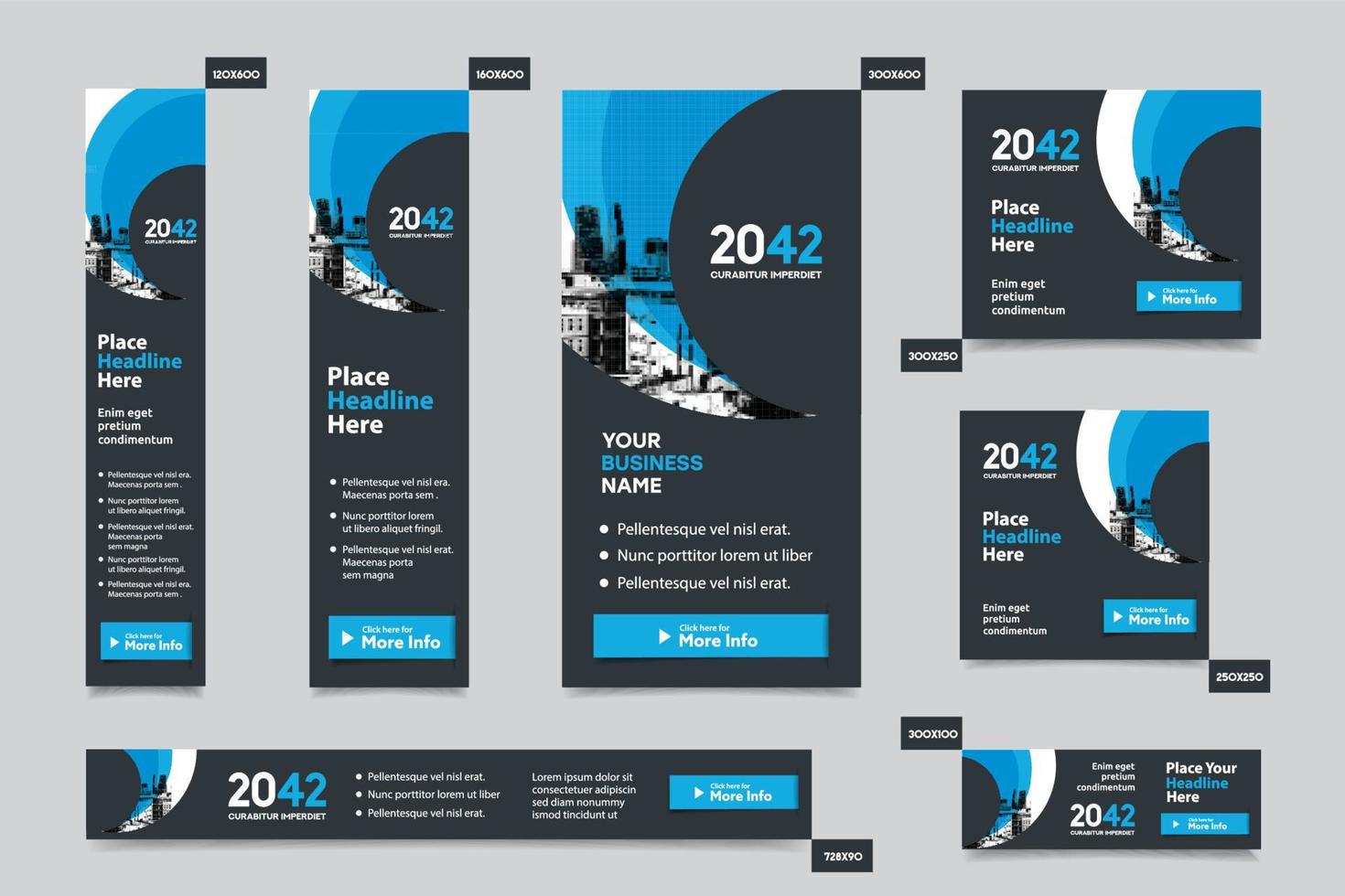 City Background Corporate Web Banner Template in multiple sizes. Easy to adapt to Brochure, Annual Report, Magazine, Poster, Corporate Advertising media, Flyer, Website. vector