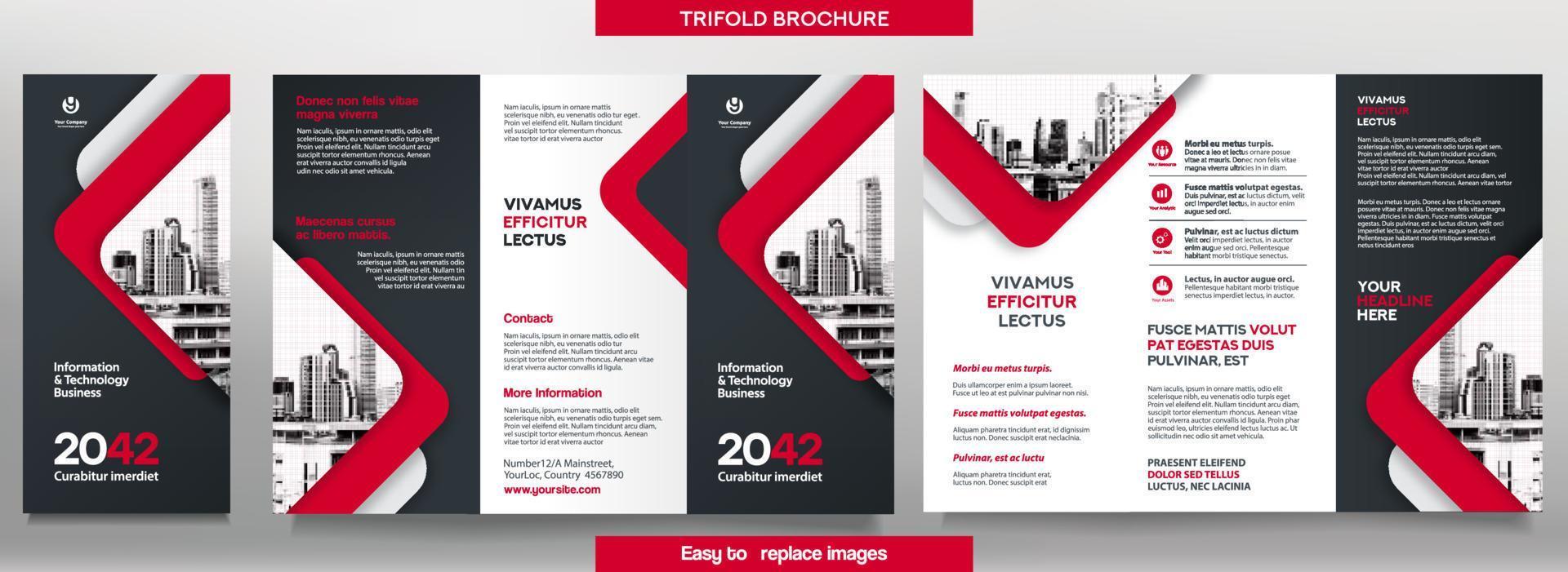 Business Brochure Template in Tri Fold Layout. Corporate Design Leaflet with replacable image. vector