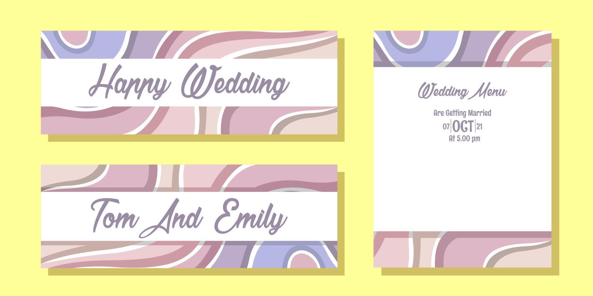 conjunto de invitación de boda con hermosos colores, archivo eps. vector