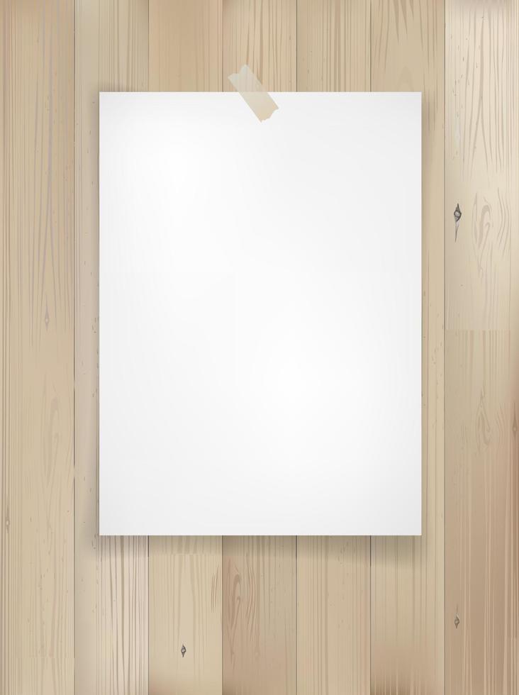 White paper sheet on wood texture background. Vector. vector