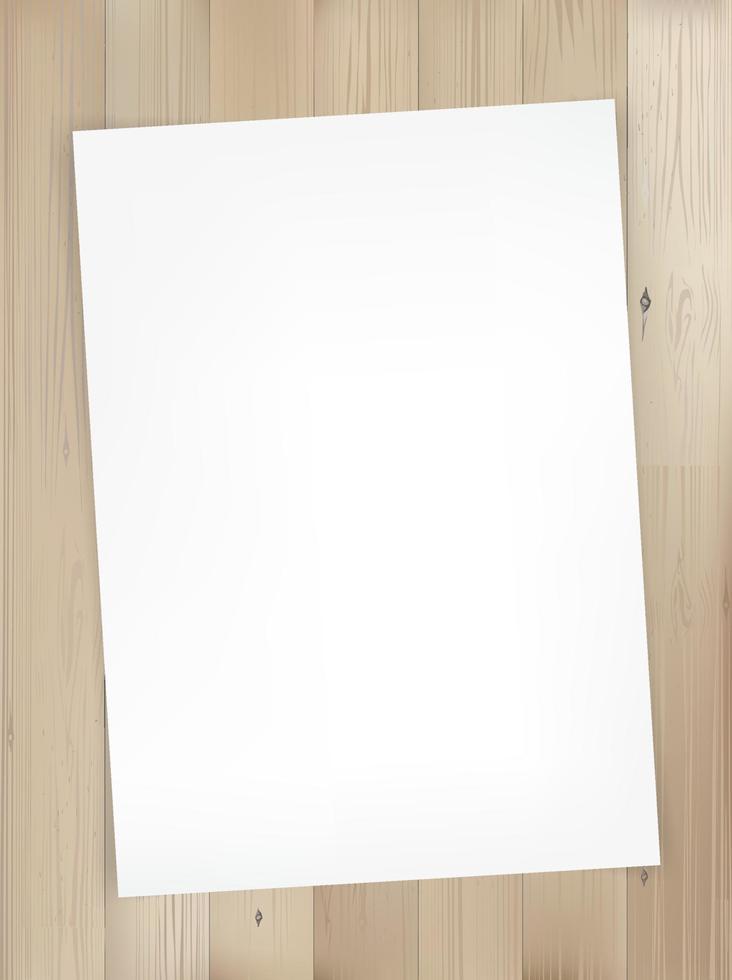 White paper sheet on wood texture background. Vector. vector
