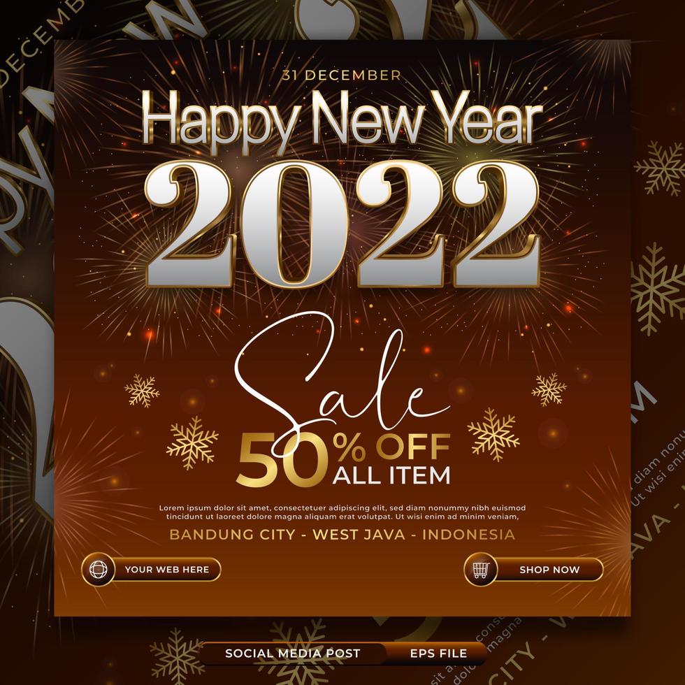 New year sale promo announcement social media post template with fireworks background vector