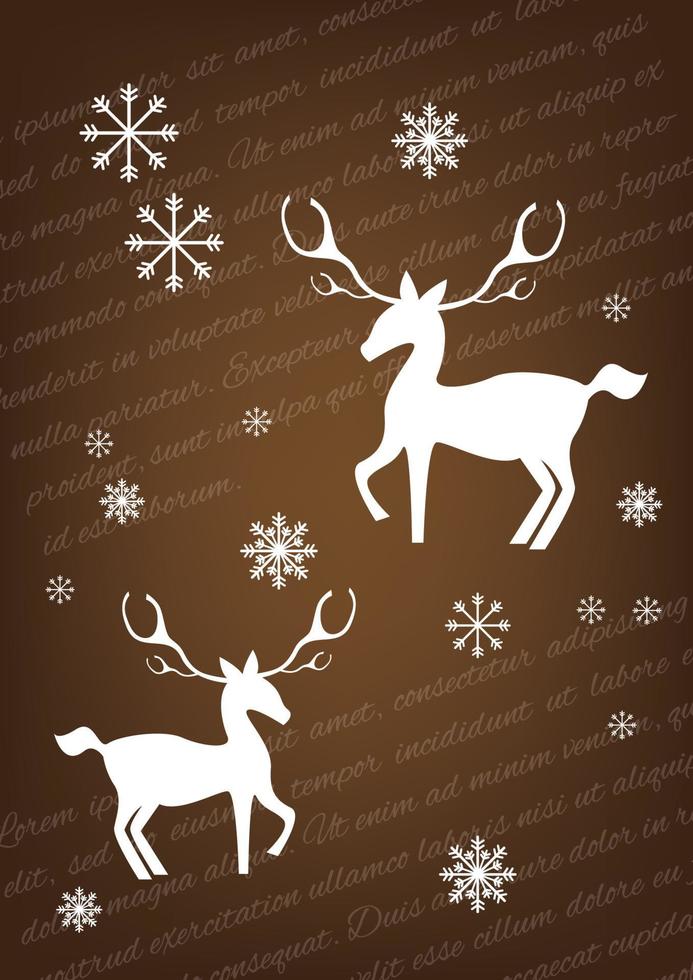 Christmas greeting card with a phrase Happy Holidays. Cartoon style reindeer surrounded by snowflakes and wreath on textured background. vector