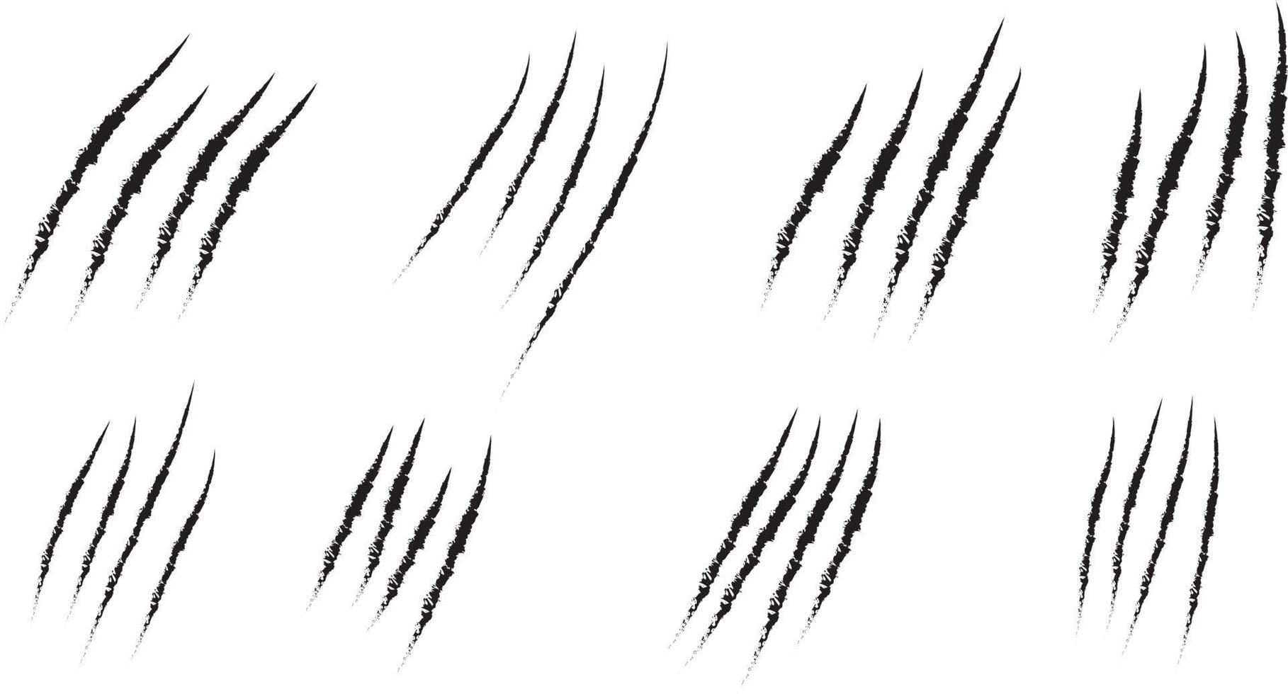 animal Claw scratches mark set. Cat tiger scratches paw shape. isolated on White background vector