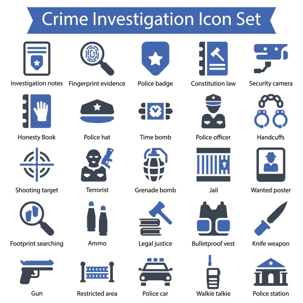 Crime Investigation icon set vector