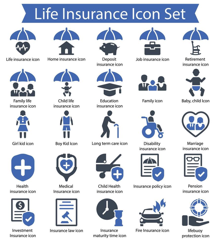 conjunto de iconos de seguro de vida vector