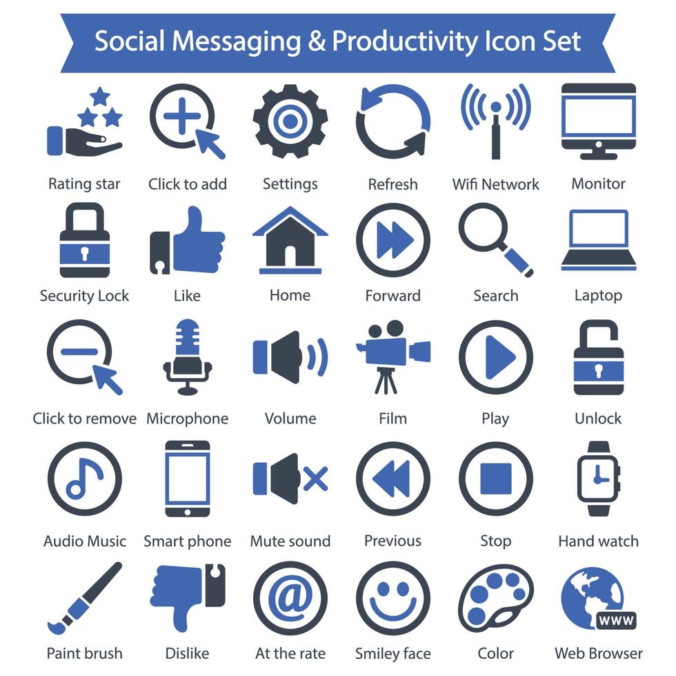 Social Messaging and Productivity icon set vector