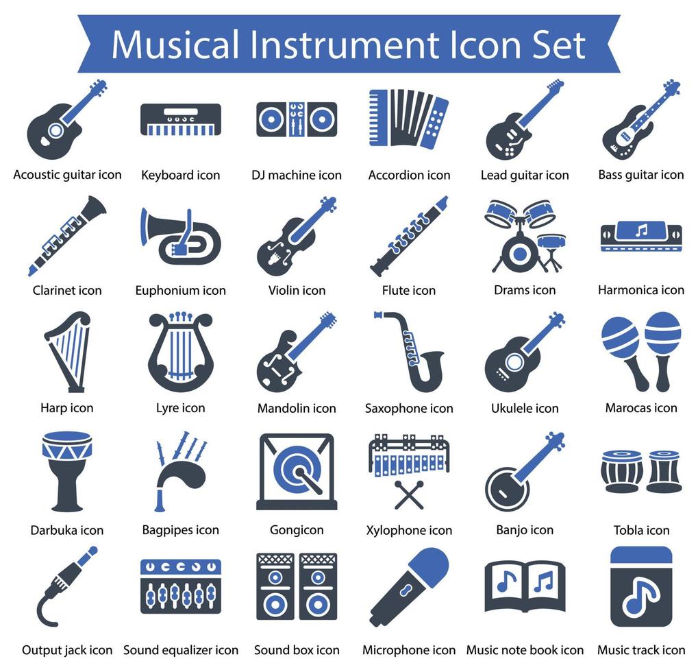 Musical instrument icon set vector