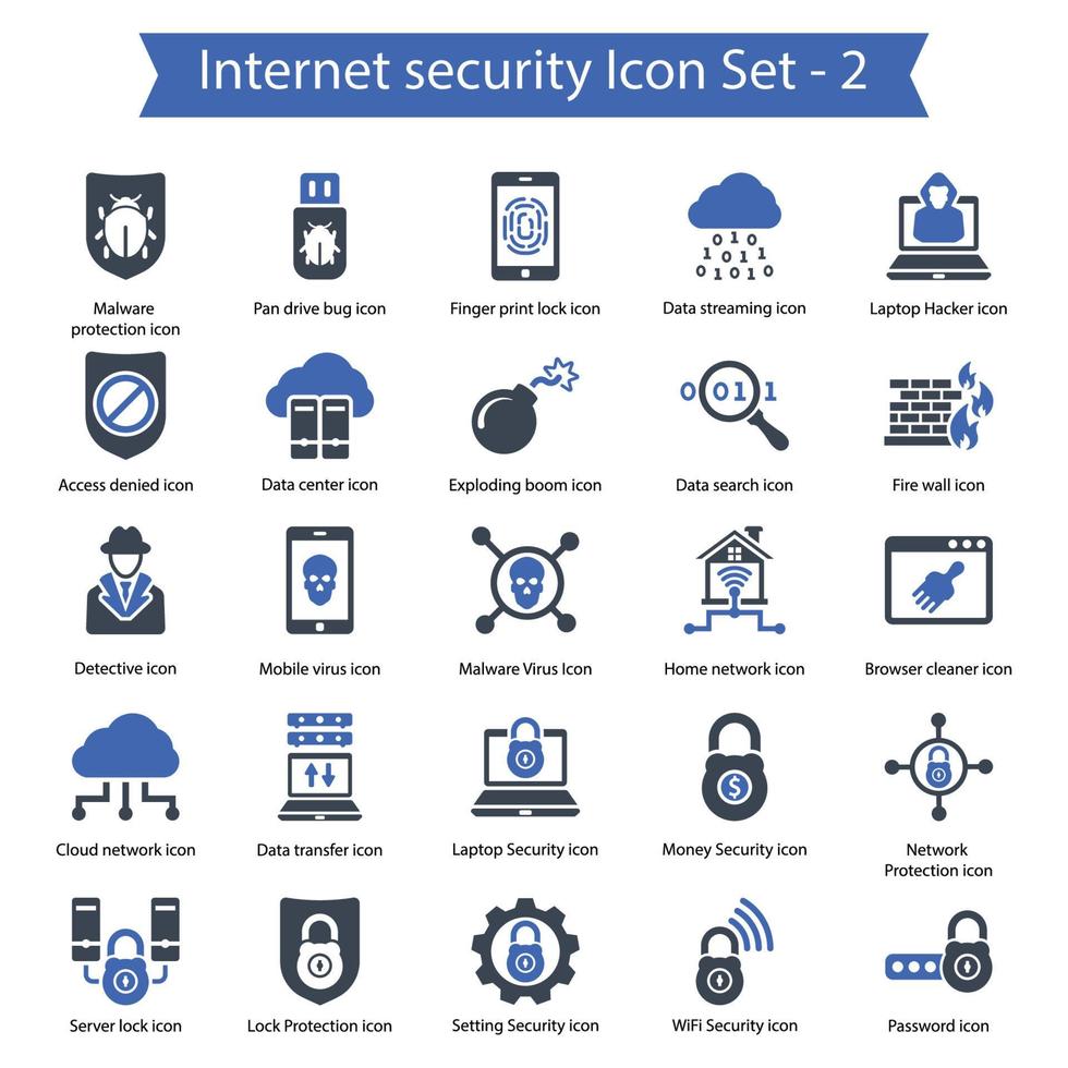 conjunto de iconos de seguridad de internet 2 vector