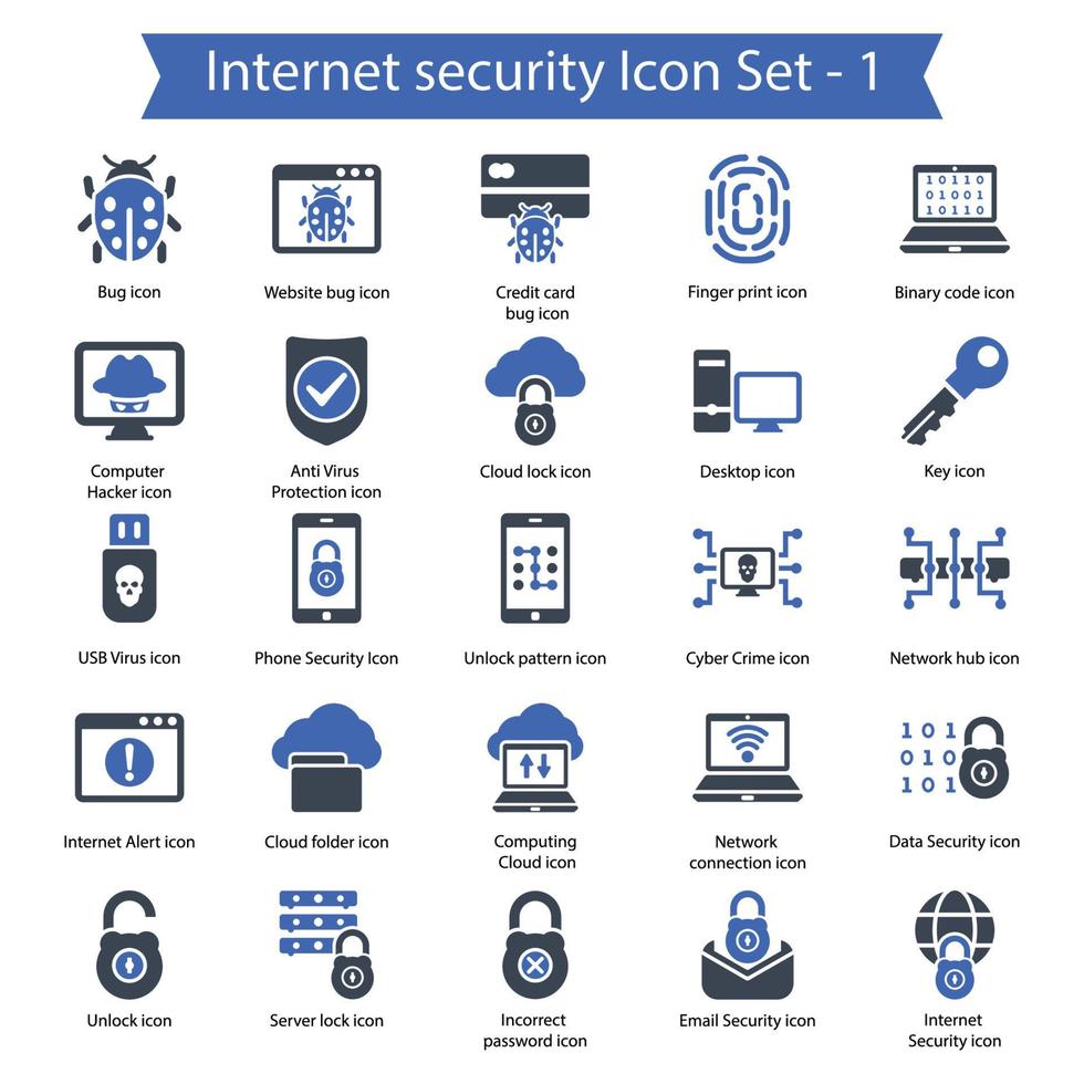 conjunto de iconos de seguridad de internet 1 vector