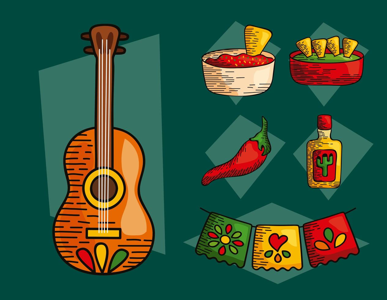 seis iconos mexicanos vector