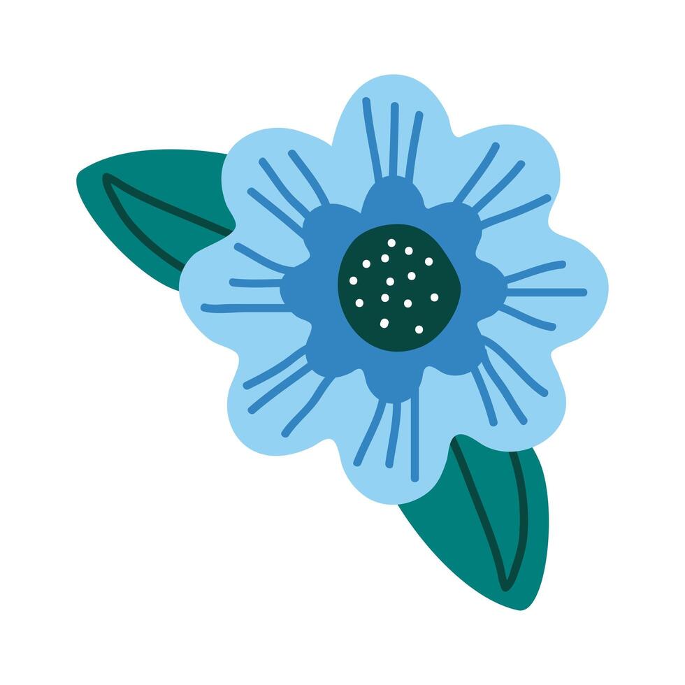 flor azul y hojas vector