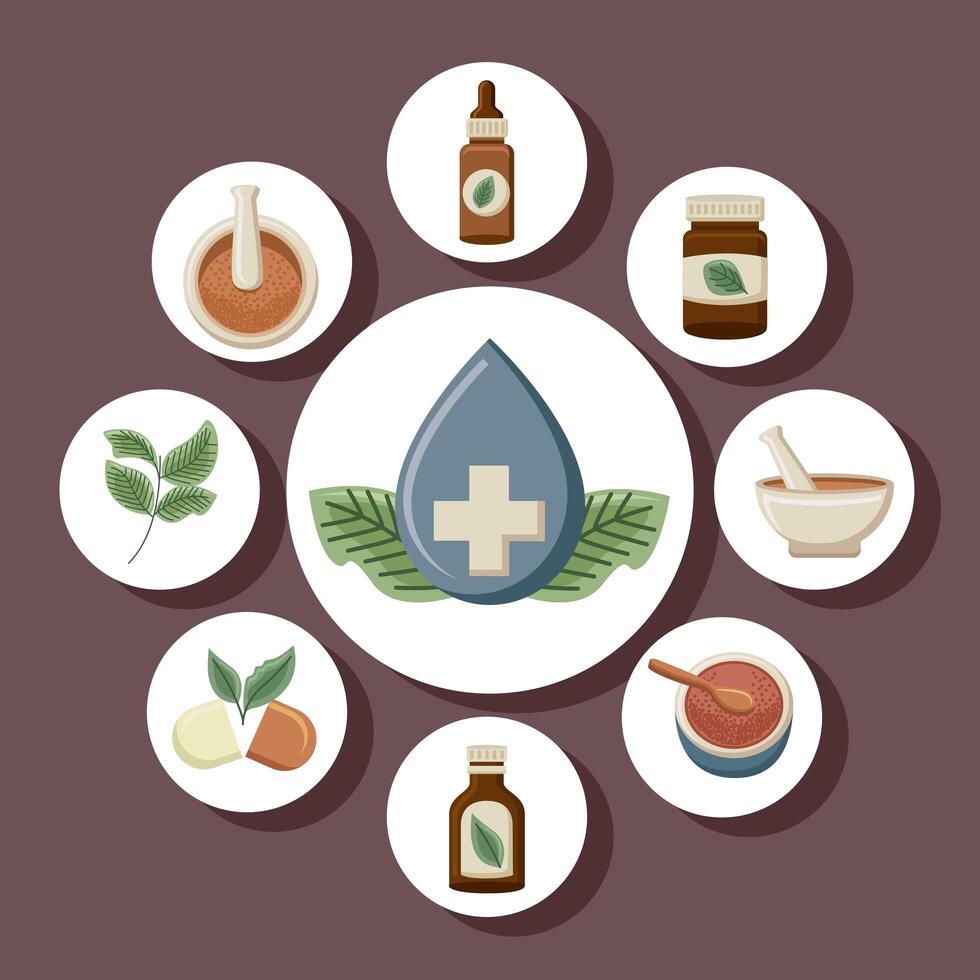 alternative medicine nine icons vector