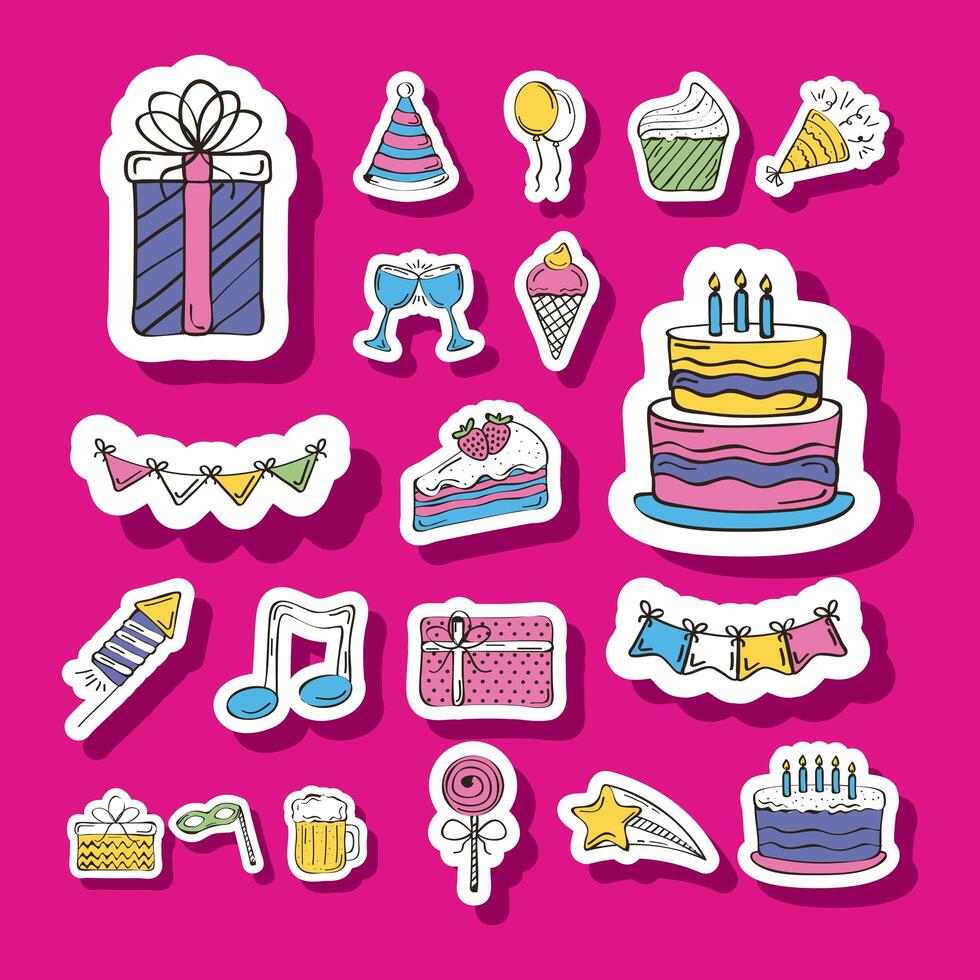 veinte iconos de cumpleaños vector