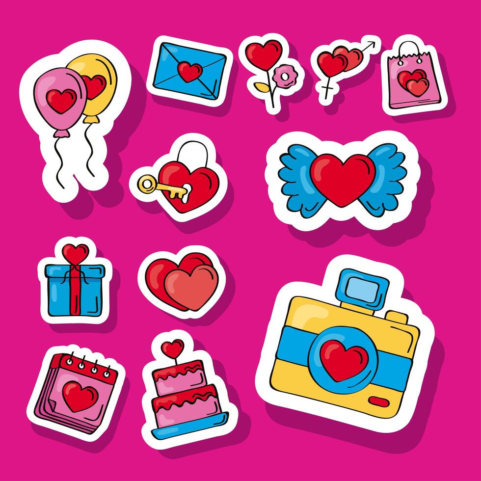 twelve love doodles icons vector