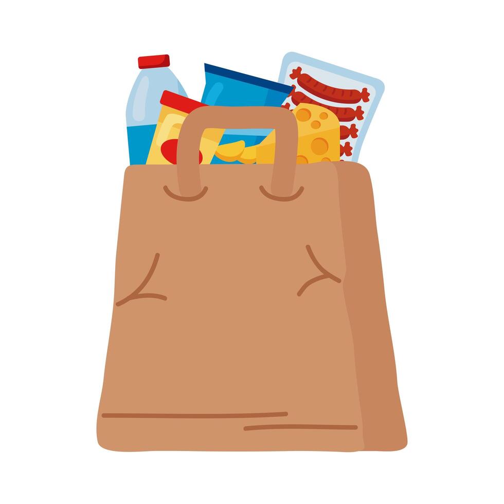 groceries in paper bag handle vector