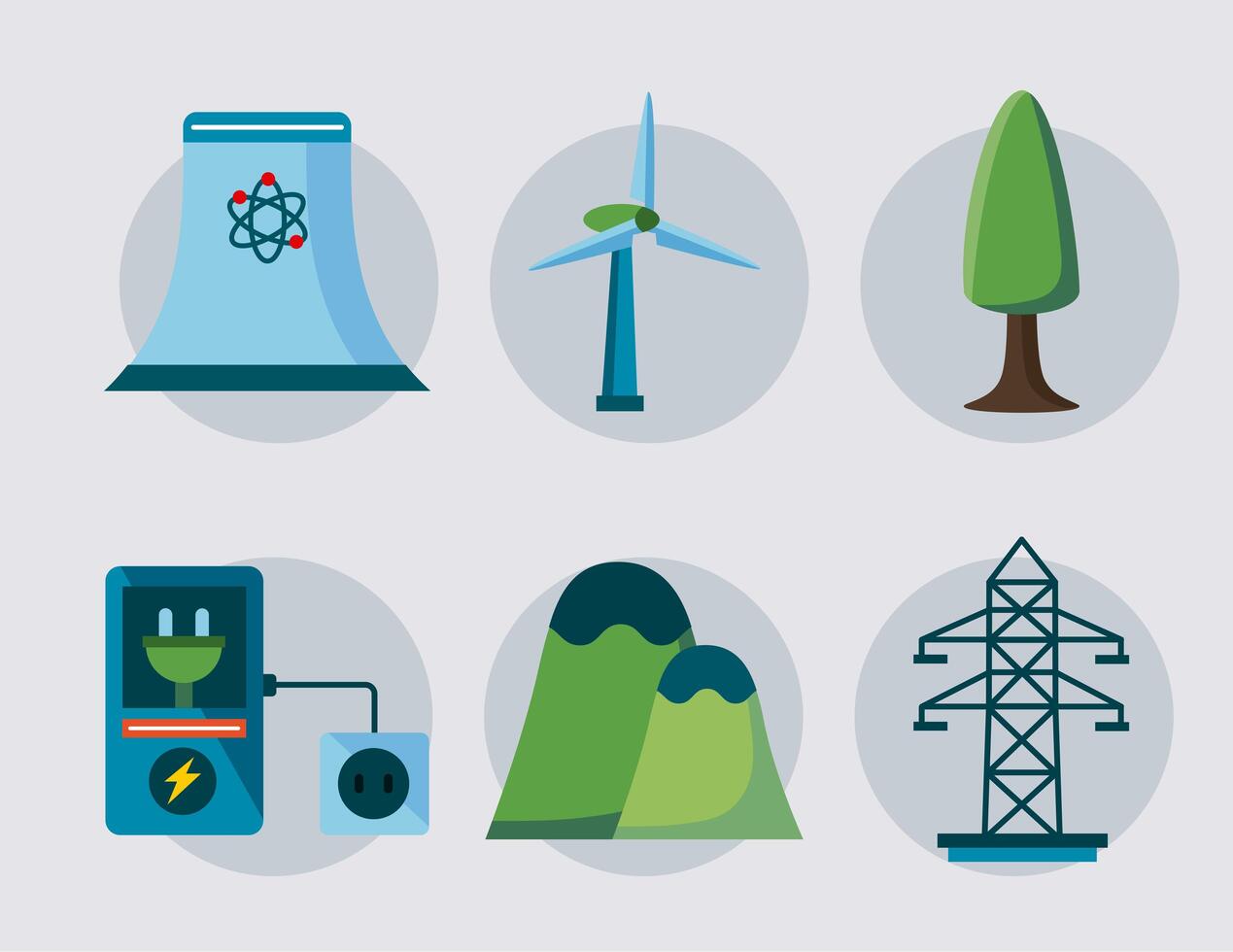 seis iconos de energía limpia vector