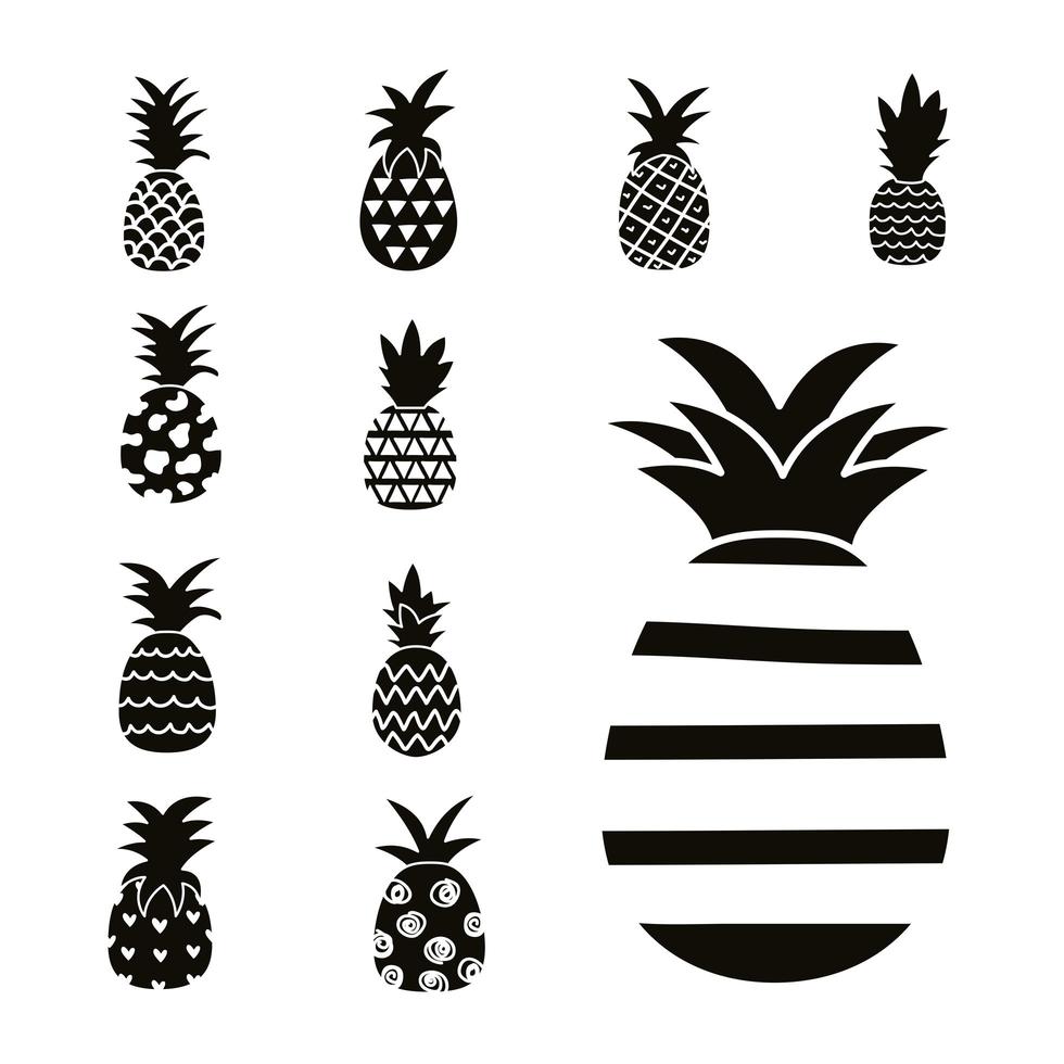 eleven pineapples monochrome vector
