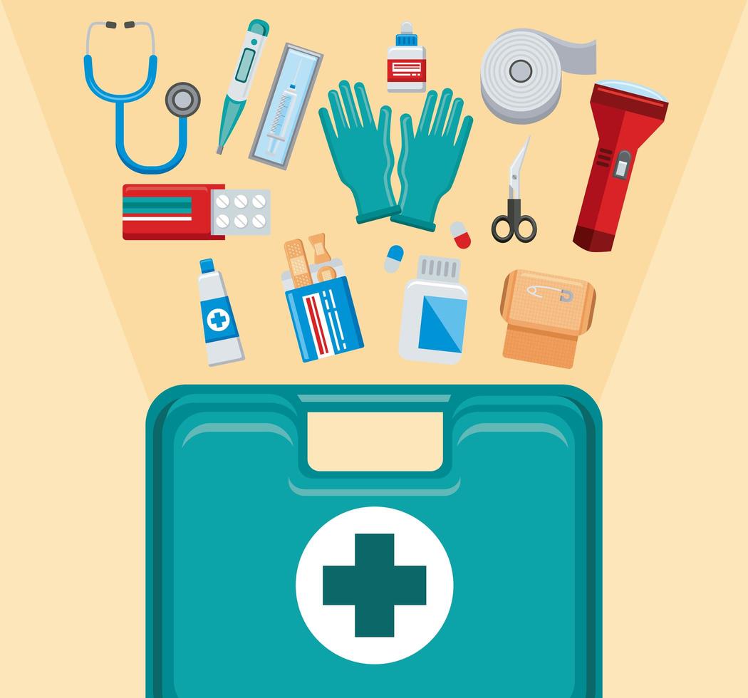 fourteen first aid icons vector