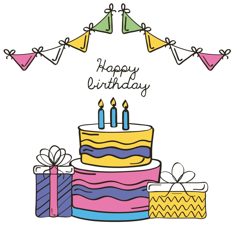 birthday gifts and cake 3661893 Vector Art at Vecteezy