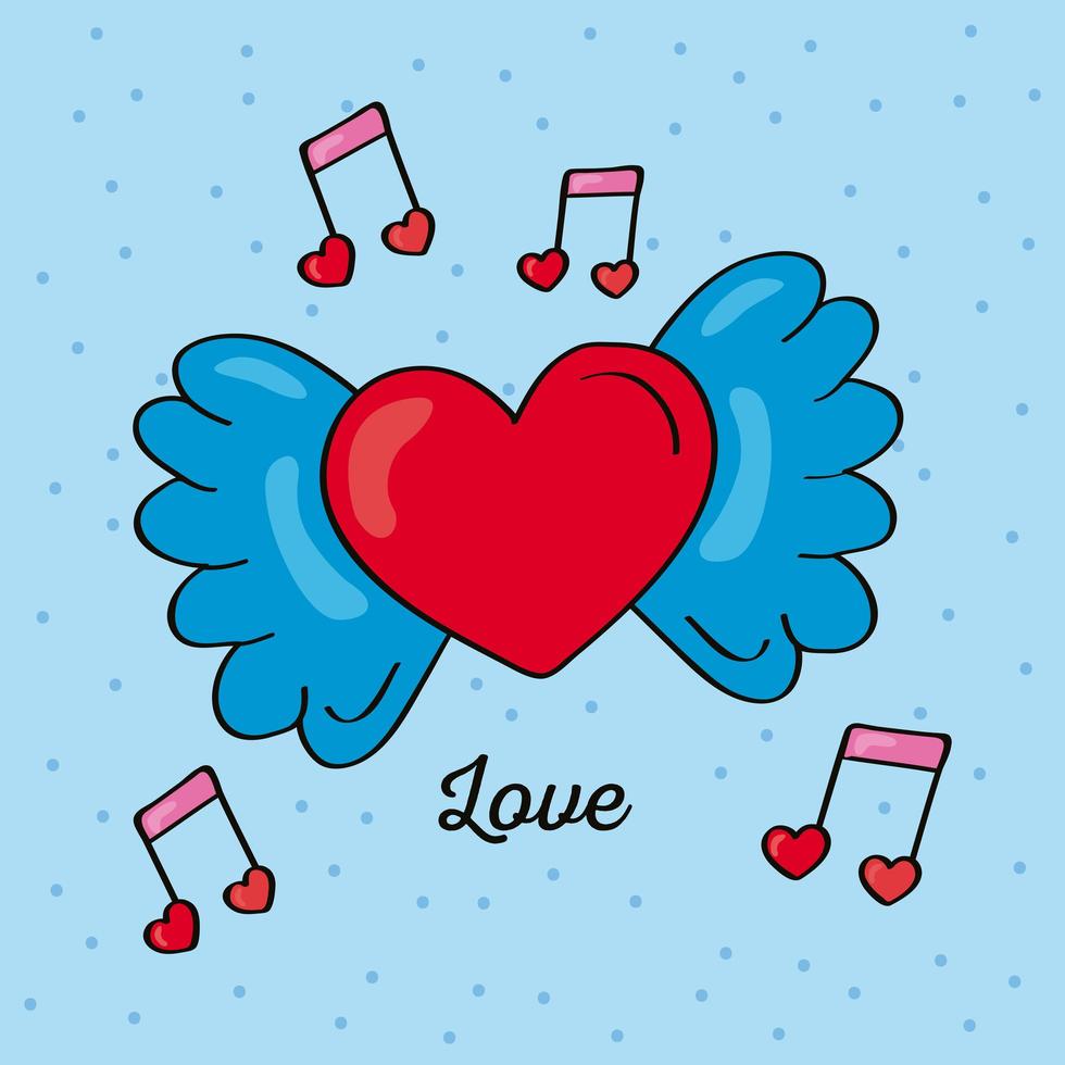 heart flying and notes vector