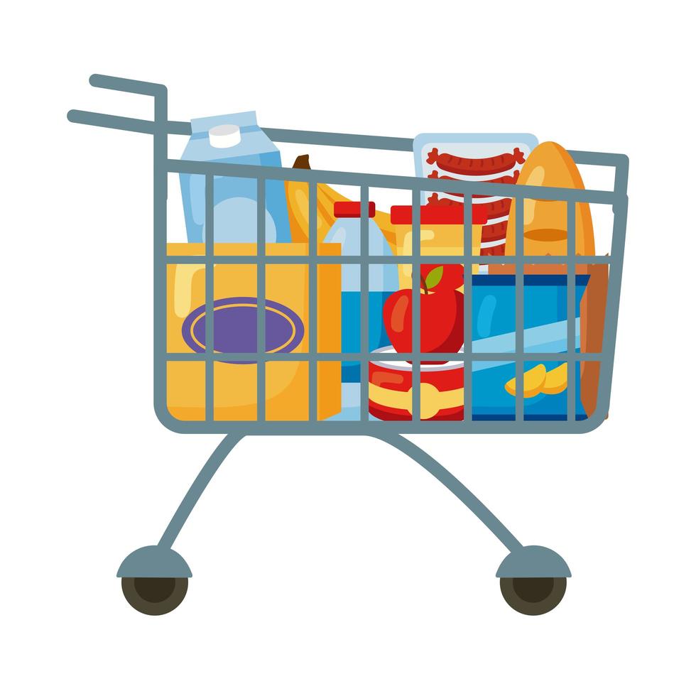 shopping cart with groceries vector
