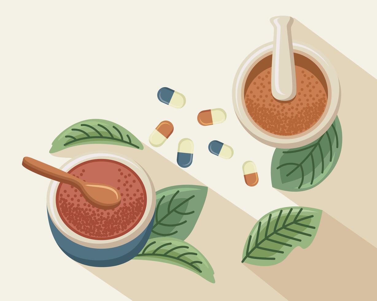 medicines and leafs vector