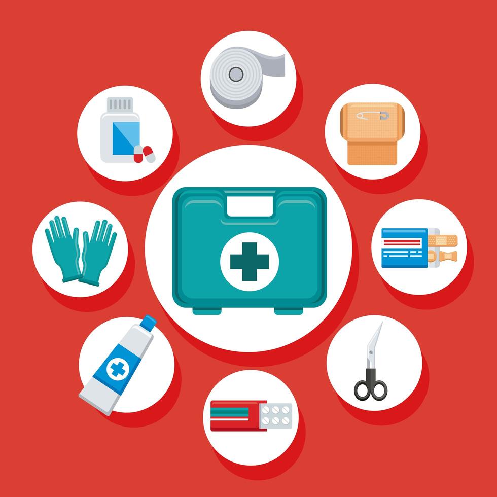 first aid nine icons vector