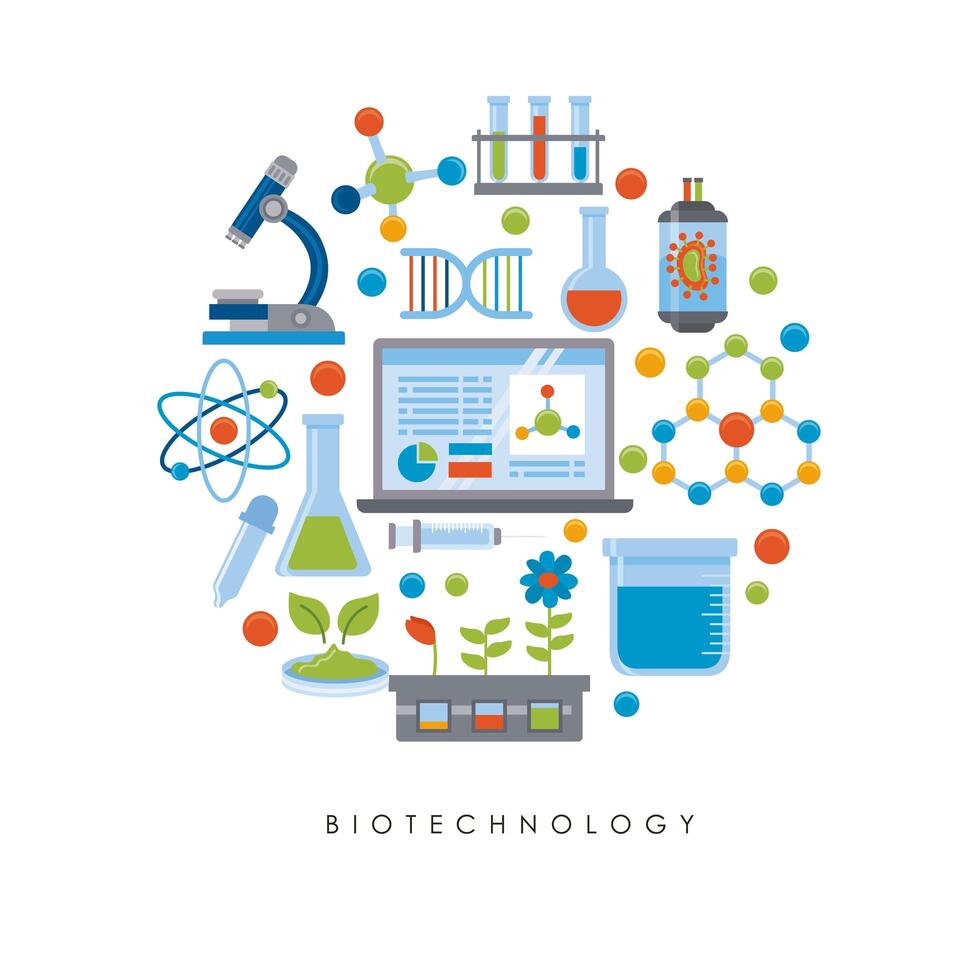 bio technology icons around vector