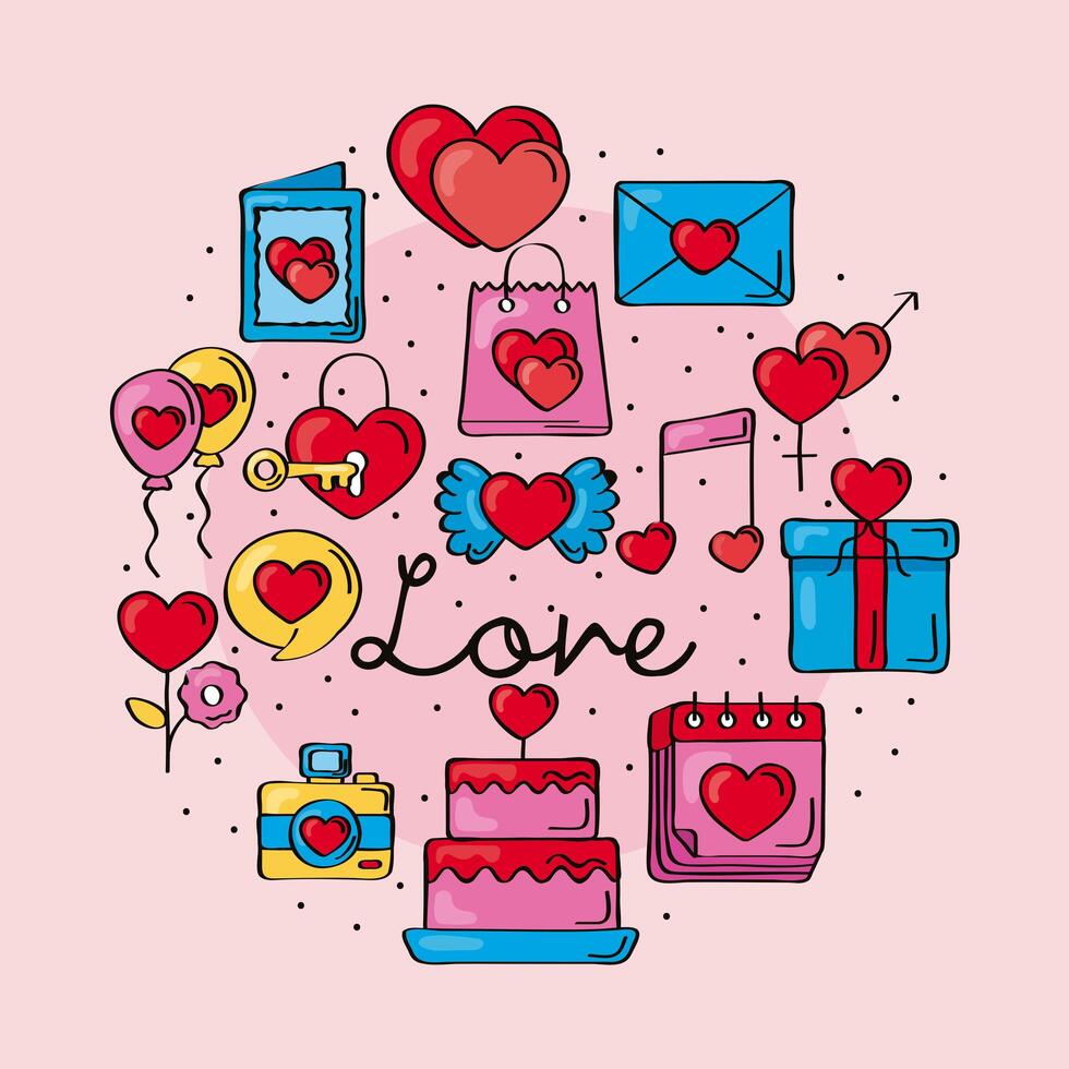 love doodles icons around vector