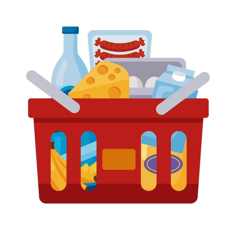 shopping basket with groceries vector