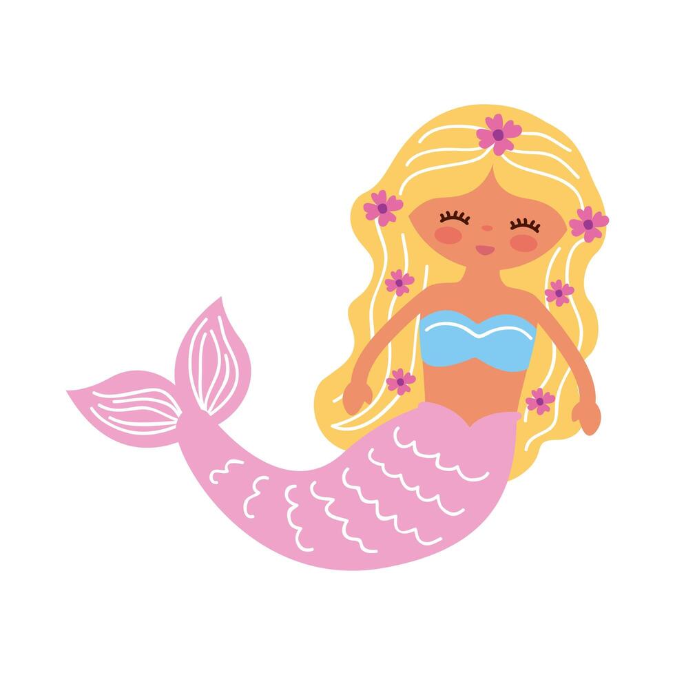 cute mermaid pink tail vector