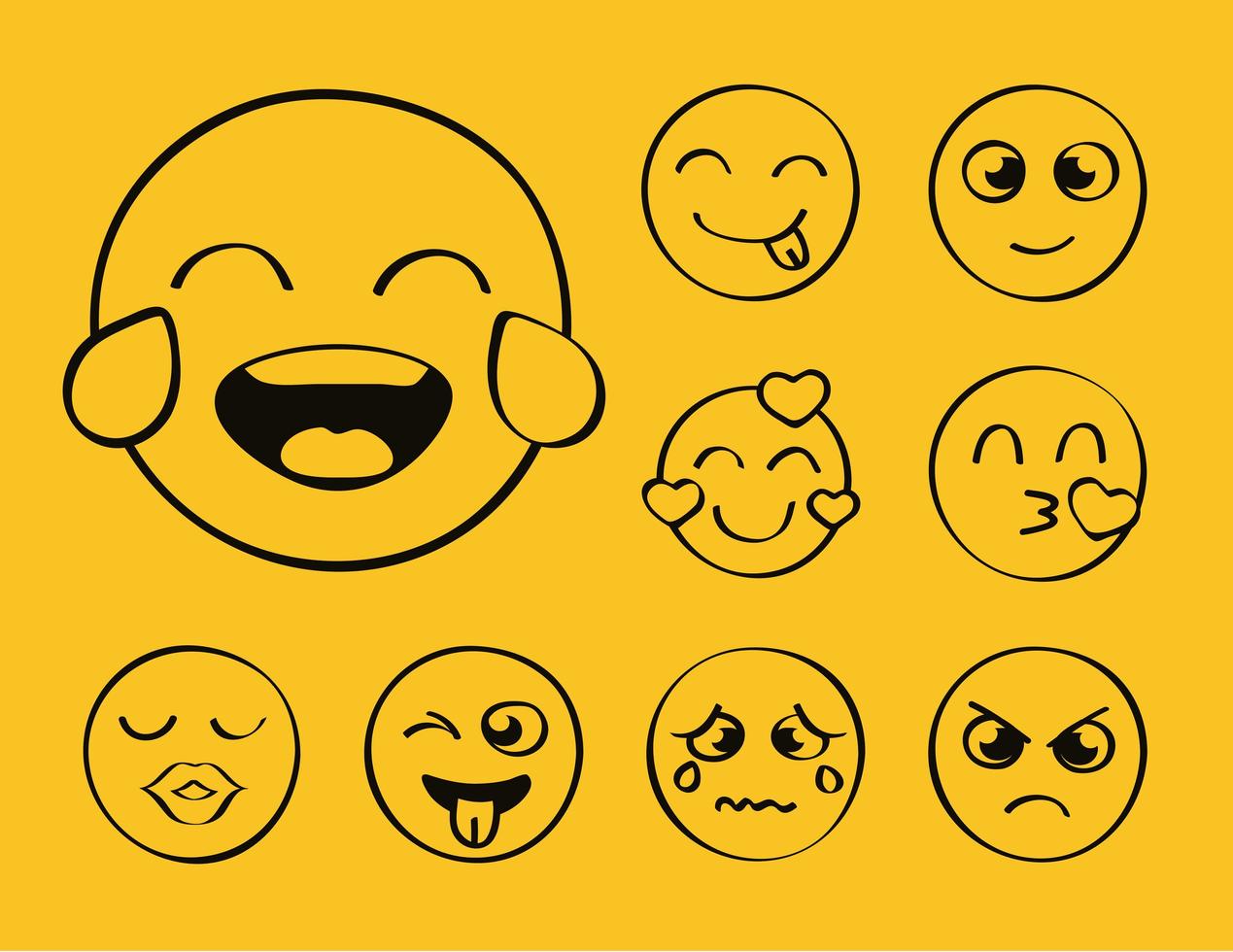 nueve expresiones emojis vector