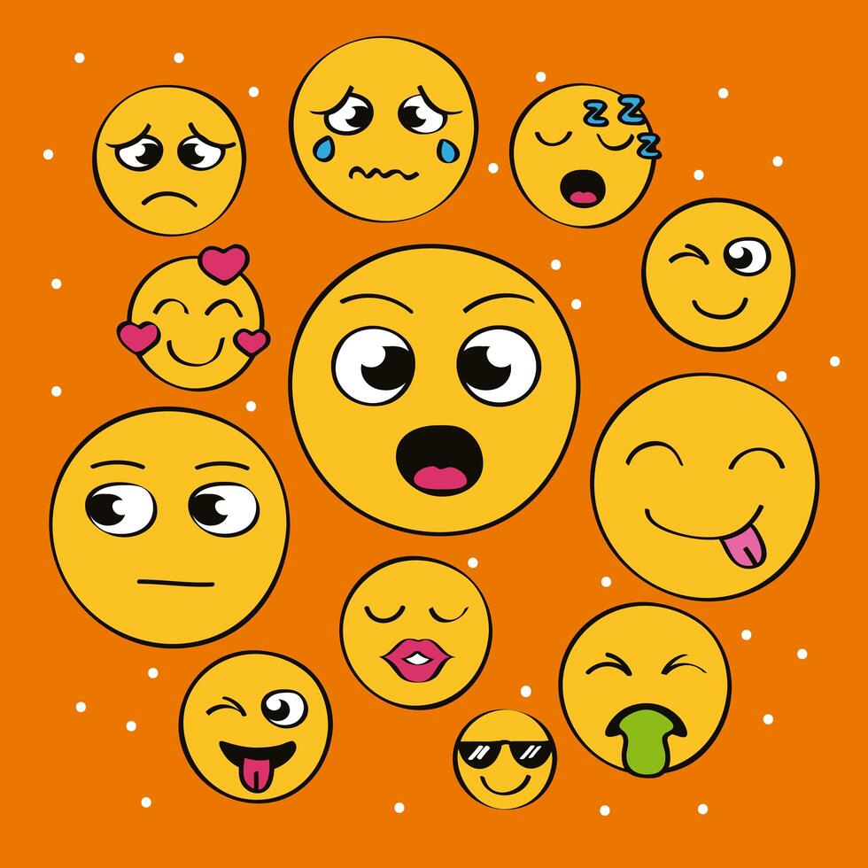 twelve emojis icons vector