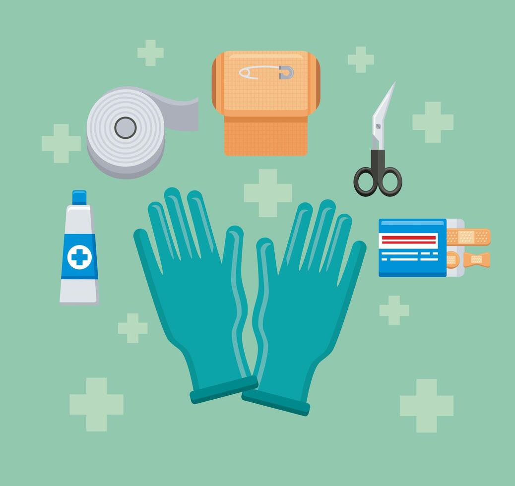 first aid six icons vector