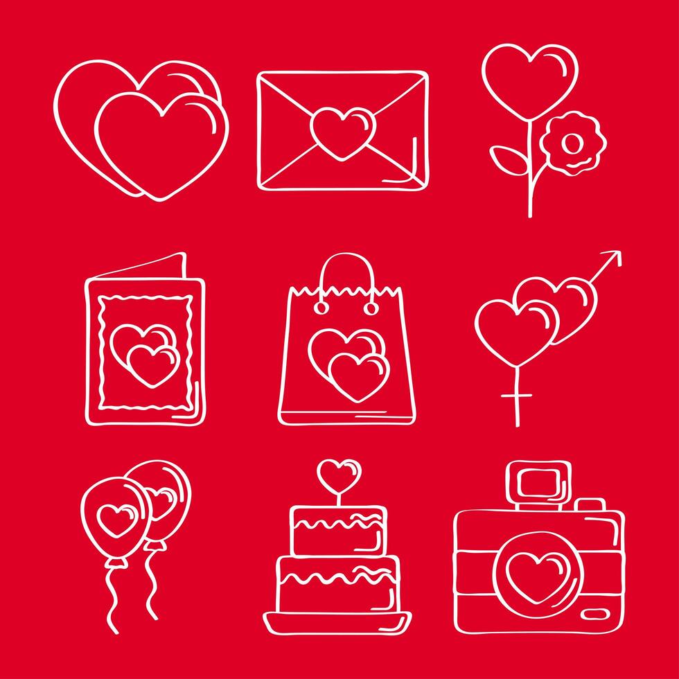 nine love doodles icons vector